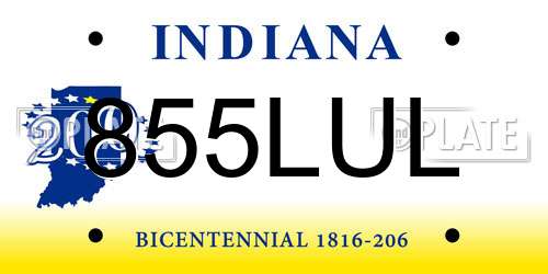 855LUL Indiana License Plate