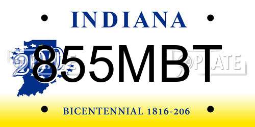 855MBT Indiana License Plate