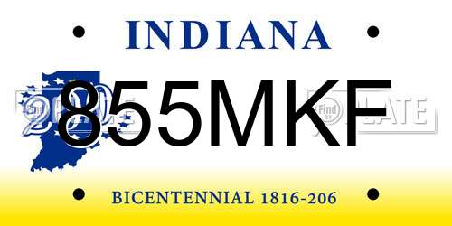 855MKF Indiana License Plate