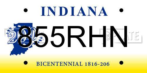 855RHN Indiana License Plate