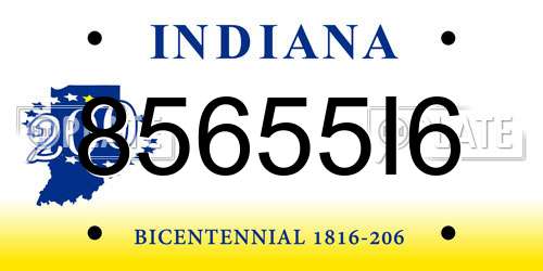 85655I6 Indiana License Plate