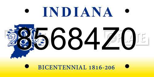 85684Z0 Indiana License Plate