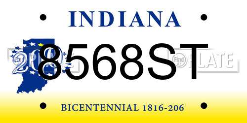 8568ST Indiana License Plate