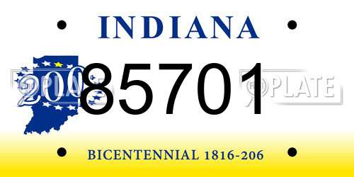 85701 Indiana License Plate
