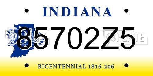 85702Z5 Indiana License Plate
