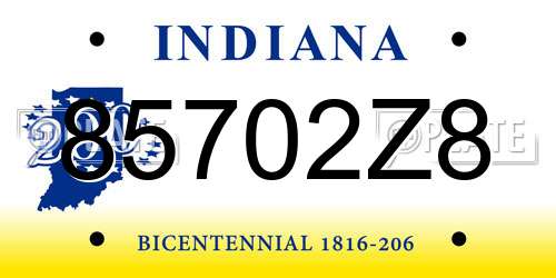 85702Z8 Indiana License Plate