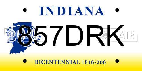857DRK Indiana License Plate