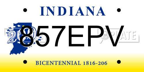 857EPV Indiana License Plate