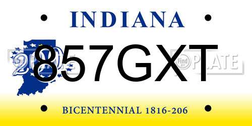 857GXT Indiana License Plate