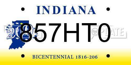 857HT0 Indiana License Plate