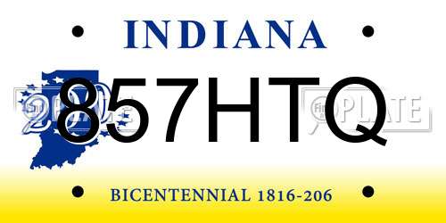 857HTQ Indiana License Plate
