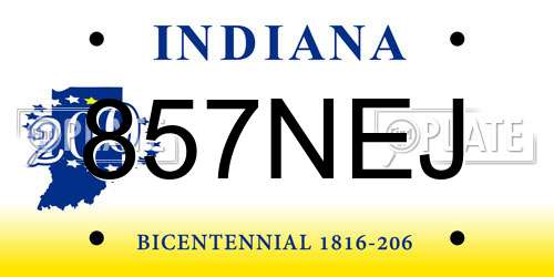 857NEJ Indiana License Plate