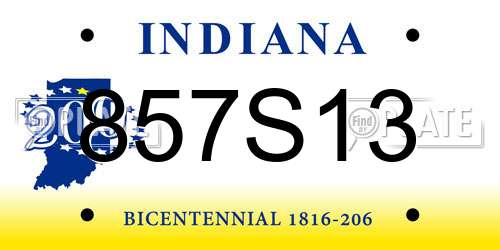 857S13 Indiana License Plate