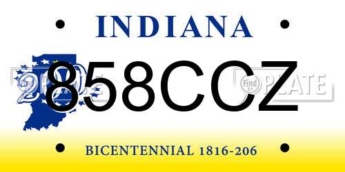 858CCZ Indiana License Plate