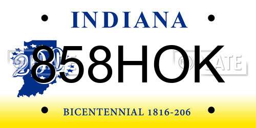858HOK Indiana License Plate