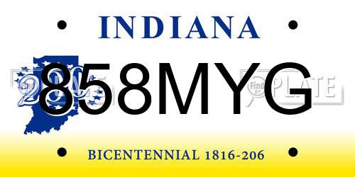 858MYG Indiana License Plate