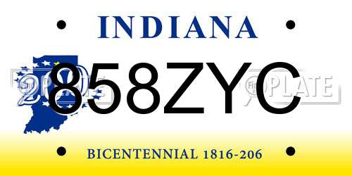 858ZYC Indiana License Plate