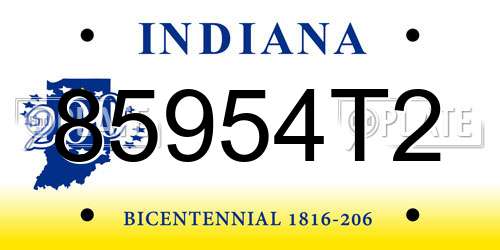 85954T2 Indiana License Plate