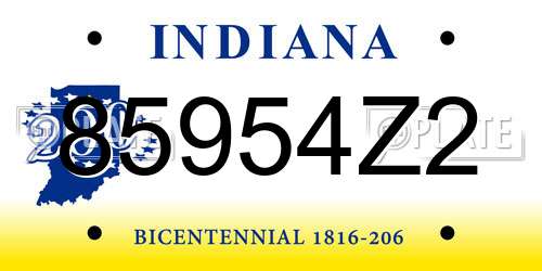 85954Z2 Indiana License Plate