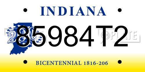 85984T2 Indiana License Plate