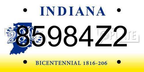 85984Z2 Indiana License Plate