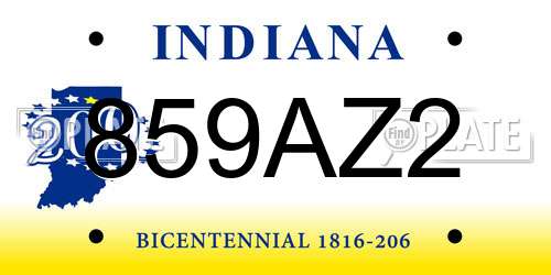 859AZ2 Indiana License Plate