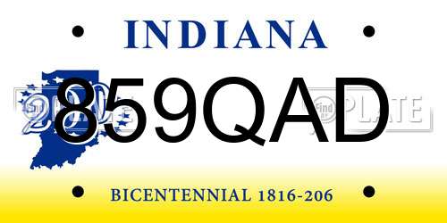 859QAD Indiana License Plate