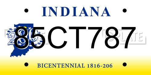 85CT787 Indiana License Plate