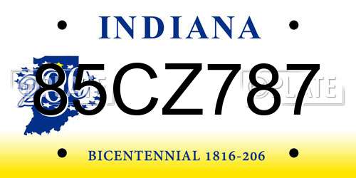85CZ787 Indiana License Plate