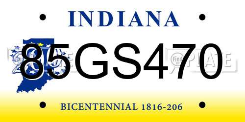 85GS470 Indiana License Plate