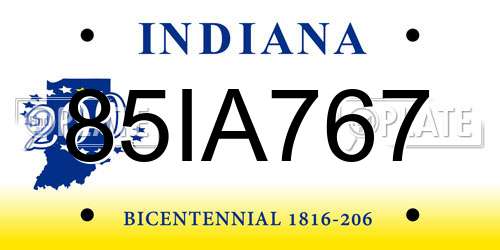 85IA767 Indiana License Plate