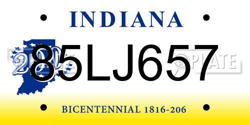 85LJ657 Indiana License Plate