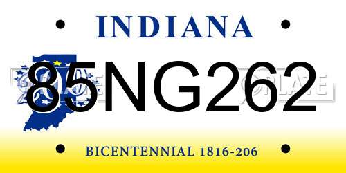 85NG262 Indiana License Plate
