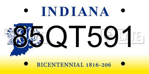 85QT591 Indiana License Plate