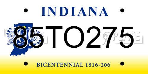 85TO275 Indiana License Plate