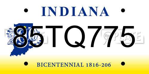 85TQ775 Indiana License Plate