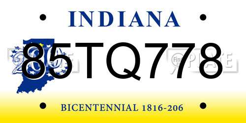 85TQ778 Indiana License Plate