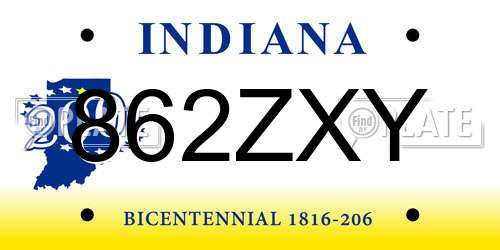 862ZXY Indiana License Plate