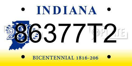 86377T2 Indiana License Plate