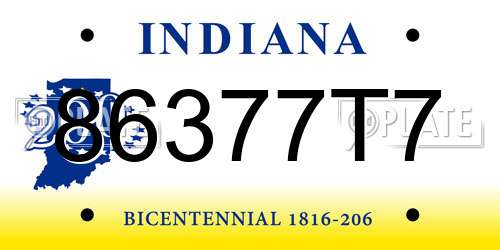 86377T7 Indiana License Plate