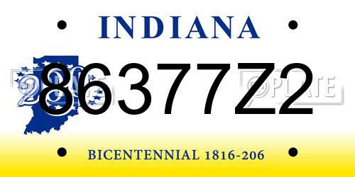 86377Z2 Indiana License Plate