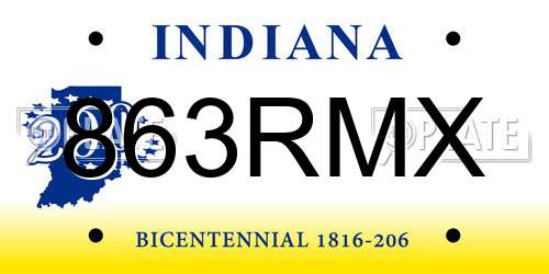 863RMX Indiana License Plate