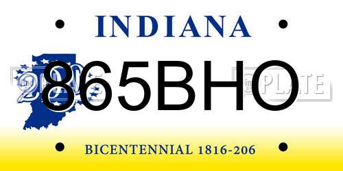 865BHO Indiana License Plate