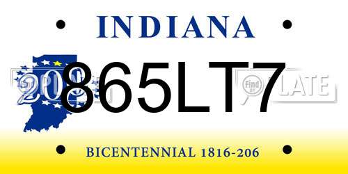 865LT7 Indiana License Plate