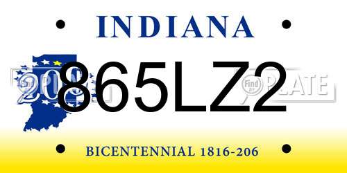 865LZ2 Indiana License Plate