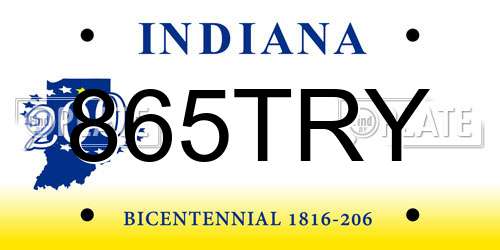 865TRY Indiana License Plate