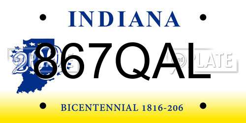 867QAL Indiana License Plate