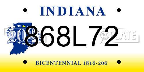 868L72 Indiana License Plate