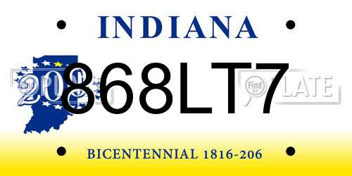 868LT7 Indiana License Plate
