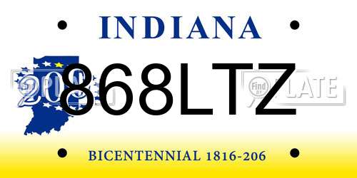 868LTZ Indiana License Plate